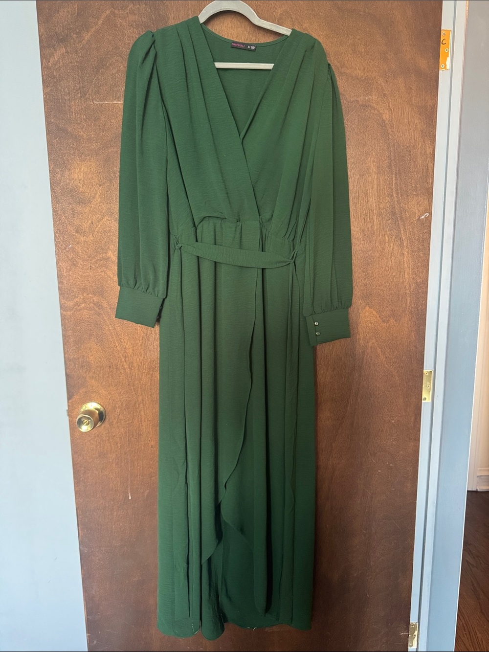 Forest Green Long Sleeve Wrap Maxi Dress with Tie Belt